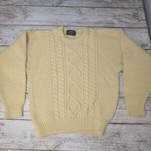 Vintage Sears Men Size 40 Cream Yellow Knit Crewneck Sweater Men Size M